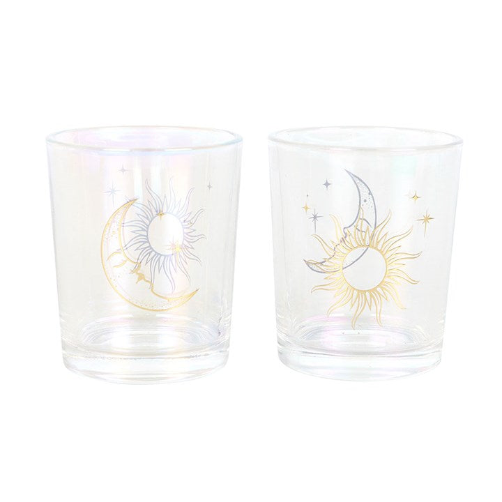 Iridescent Sun & Moon Votive Candle Holder Set