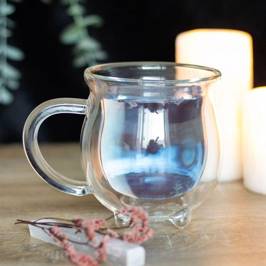 CLEAR DOUBLE WALLED GLASS CAULDRON MUG