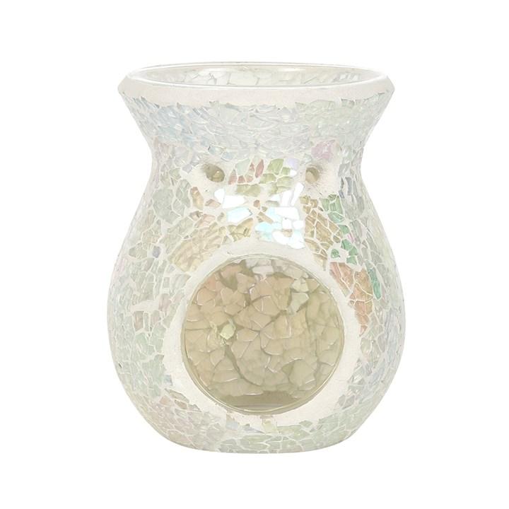 WHITE IRIDESCENT CRACKLE OIL BURNER