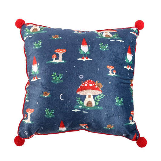 35CM Square Gnome Print Cushion & Pompoms