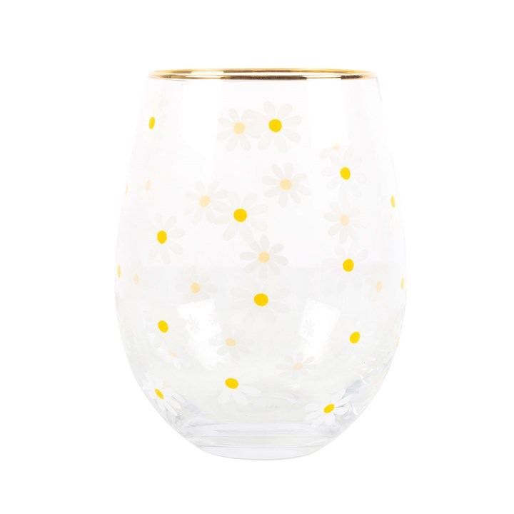 Daisy Print Stemless Wineglass
