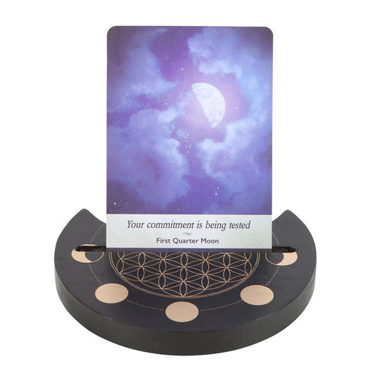Black Flower of Life Crescent Moon Tarot Stand