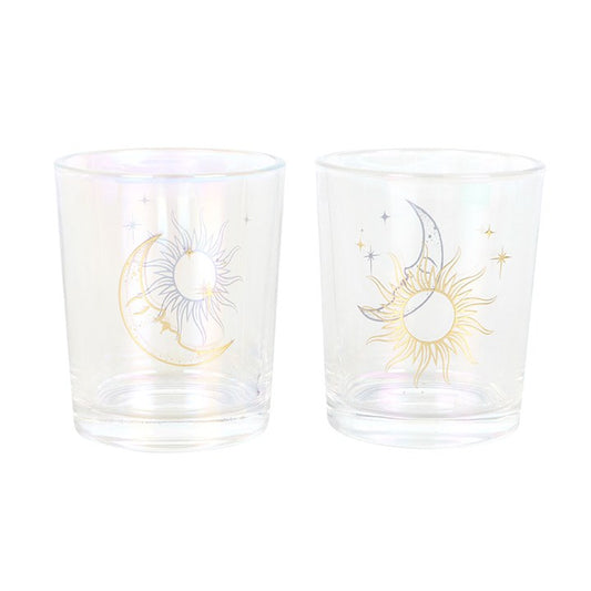 Iridescent Sun & Moon Votive Candle Holder Set
