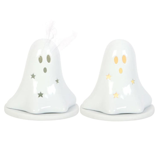 Ceramic Ghost Tealight and Incense Cone Holder